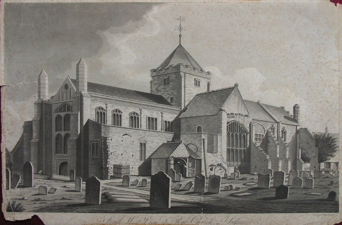 Aquatint - South West View of Rye Church, Sussex. - Rosenburg